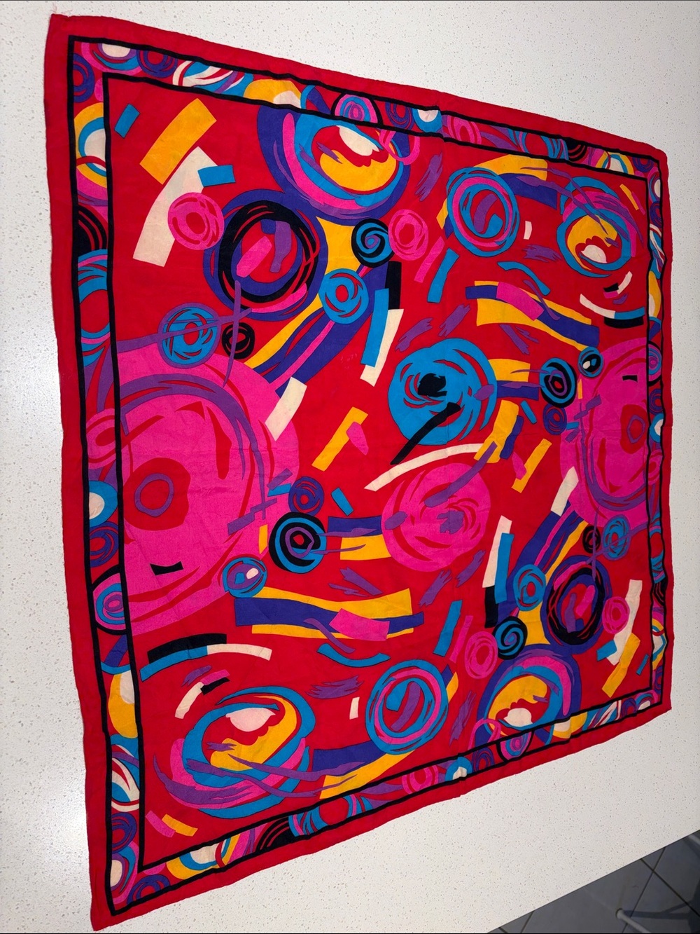 Vibrant Red Abstract Pattern Decorative Silk Scarf/Throw